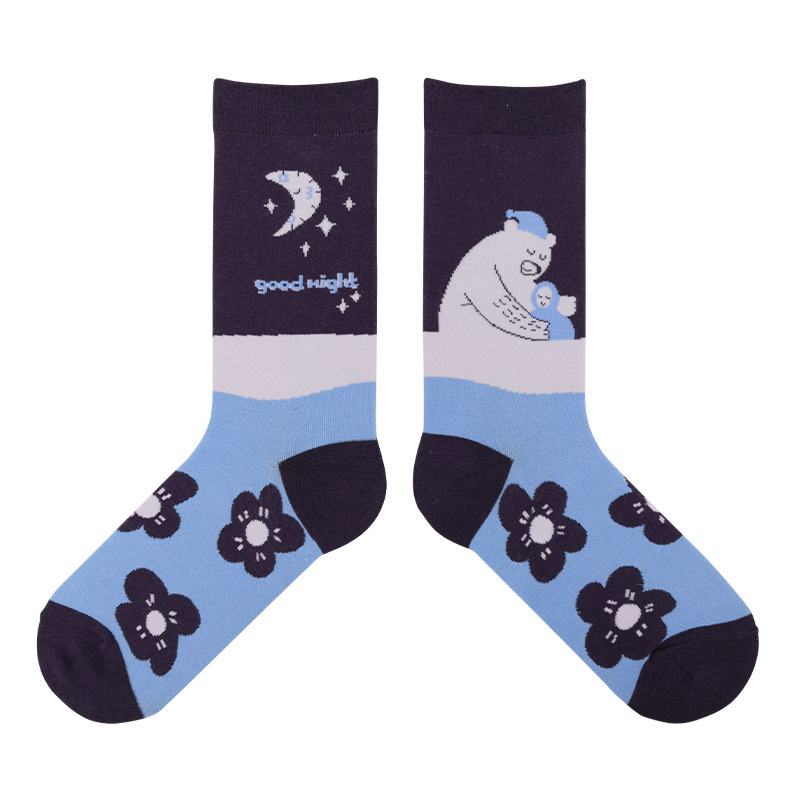 DAMAHOOV Original New Spring Summer Time Series Cartoon Cute Couple Of Men Women Crew Socks Cotton Socks